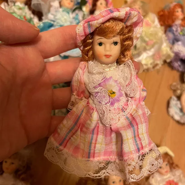 Floral Dress Vintage Ceramics Doll 1:12 Scale Dolls House Miniatures Movable
