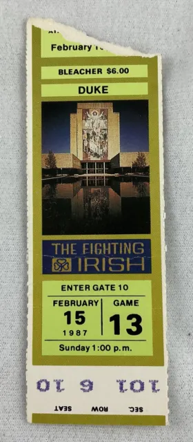 1987 02/15 Duke at Notre Dame Basketball Ticket Stub