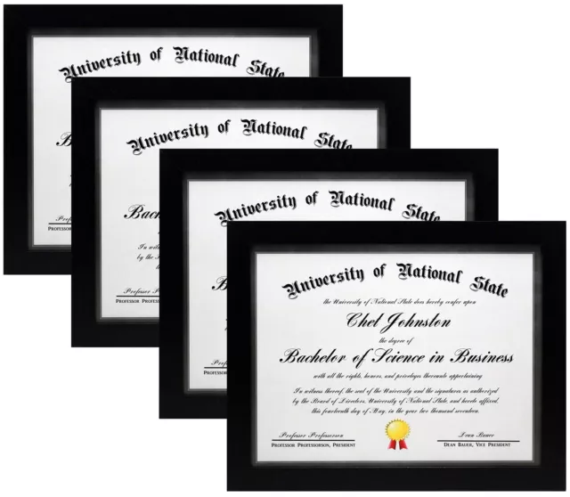 8.5x11 Black Gallery Certificate and Document Frame 4-Pack - Four Frames - Wi...