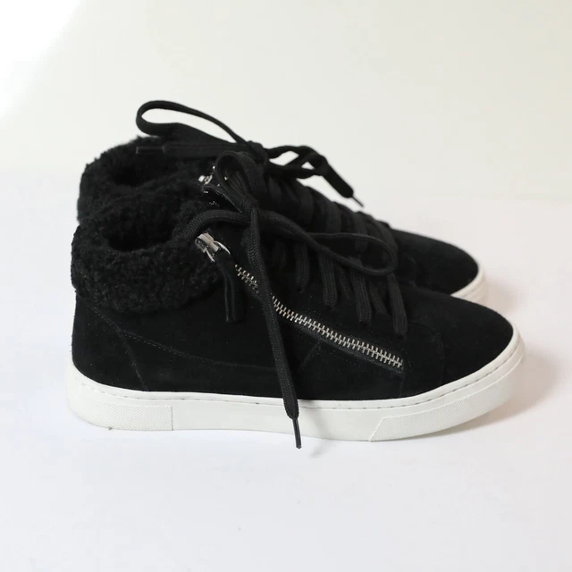 Steve Madden Women's Kameo Fashion Sneakers Zipper Closure Fur Lined Suede Black
