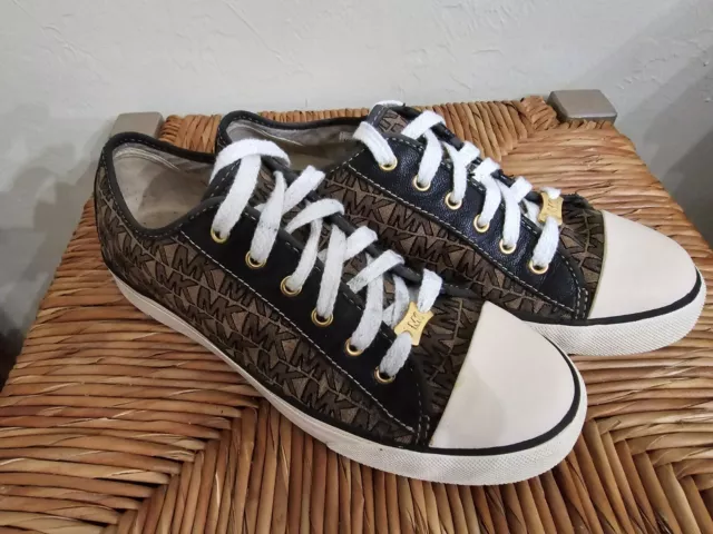 Michael Kors Brown White Gold Low Top Lace Up Casual Sneakers Women's Size 9