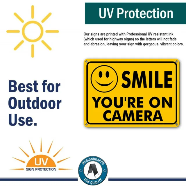 2 SMILE YOU'RE ON CAMERA Yellow Business Security Sign CCTV Video Surveillance 3