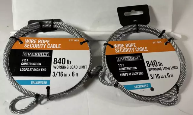 EVERBILT 3/16 in. x 6 ft. Galvanized Steel Security Cable Wire Rope (LOT OF 2)