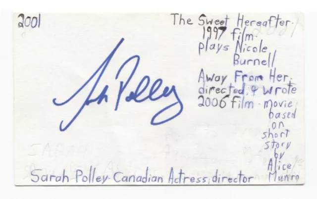 Sarah Polley Signed 3x5 Index Card Autographed Signature Actress Comedian