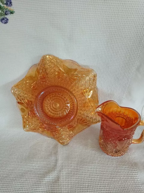 Marigold Carnival Glass Sowerby Cream Jug With Pineapple &Bow