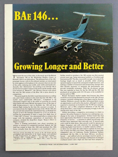British Aerospace Bae146 Manufacturers Sales Brochure Caac China 1987 Cutaway