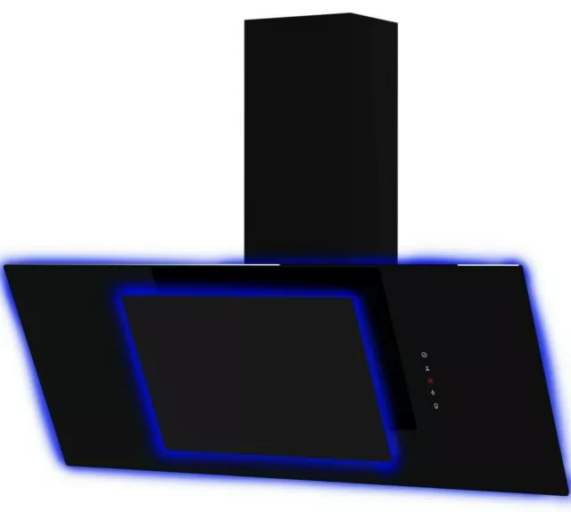 Innocenti ART283103 90cm Angled Cooker Hood Aurora Blue LED Halo Glass Extractor