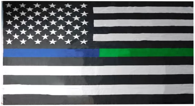 USA Thin Blue Green Line Police Military 100D Woven Poly Nylon 5x8 5'x8' Flag