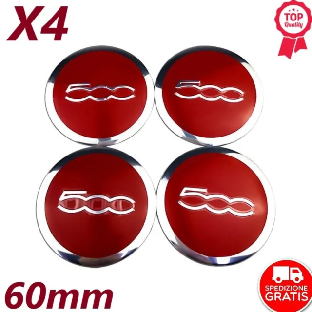 X4 Coprimozzo Fiat 500 da 60mm Tappi Borchie Fregio Bordo Cromato Cerchi in Lega