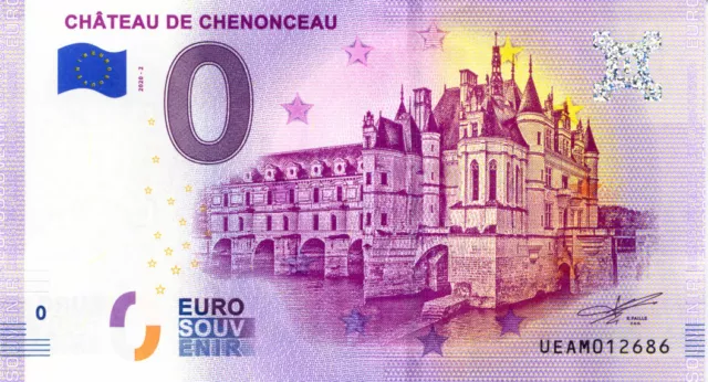 37 CHENONCEAUX Château de Chenonceau 2, 2020, Billet Euro Souvenir