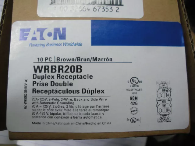 10 Eaton WRBR20B 20A 125vac 2P duplex receptacles Weather Resistant lot of 10