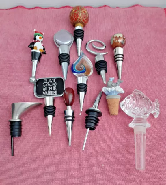 Lot 12 Mixed Wine Bottle Stoppers Marble Glass Metal  Wooden