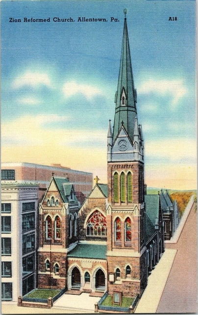 Zion Reformed Church Allentown PA Vintage Linen Postcard Unposted Unused Vtg