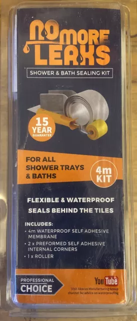 Nuevo sin abrir. Kit de sellado de baño y ducha ábaco No More Fugas de 1 x 4 metros