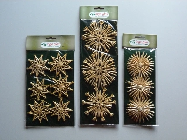 Strohsterne Christbaumschmuck INGE GLAS Set 12 tlg. Aufhänger Advent Weihnachten
