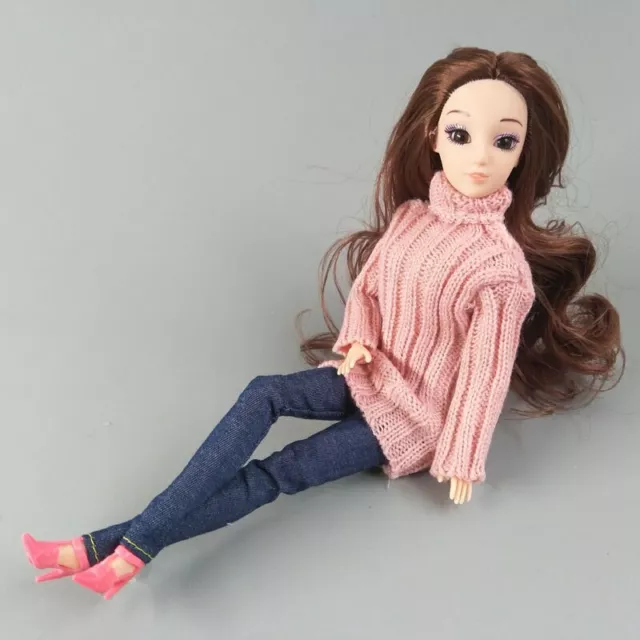 Pink Knitted Tops Clothes Sweater For 1/6 Doll Jeans Pants Hat For 11.5in Doll 3