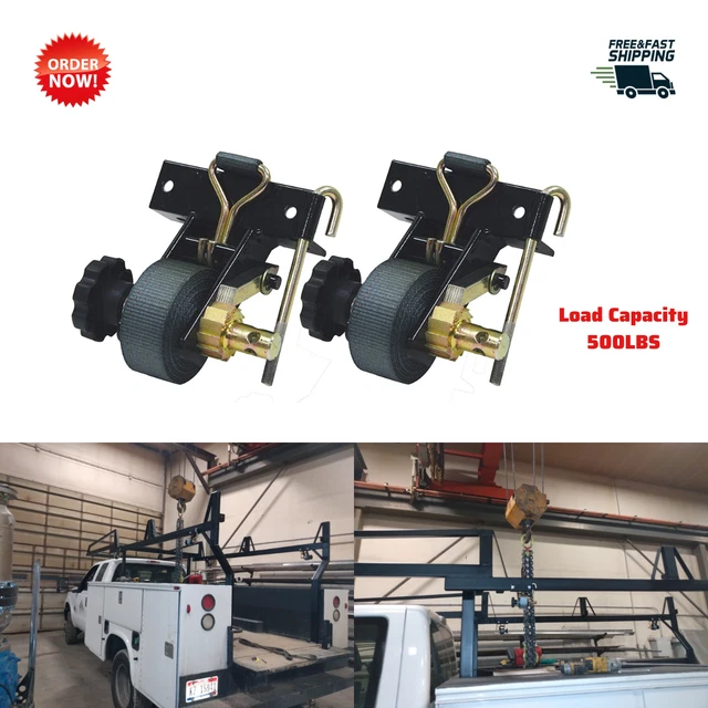 Truck Trailer Ratchet Tie Down for Square Tube Ladder Racks J-Hook 500lb, 2 Pack