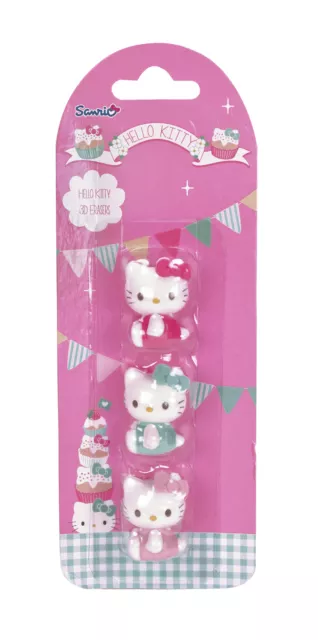 3 Radierer Radiergummi von Hello Kitty "TEA PARTY" für Schule und Malen cool TOP