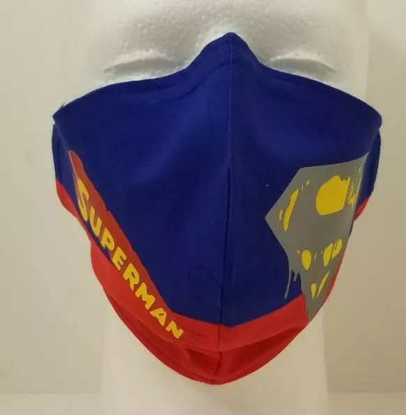 Máscara facial casera roja y azul con logotipo de vinilo de Superman nueva grande única en su tipo