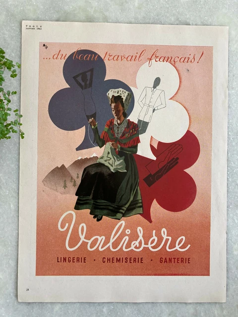 1945 advertising vintage Vogue lingerie french winter pub 44 advertising suitcase
