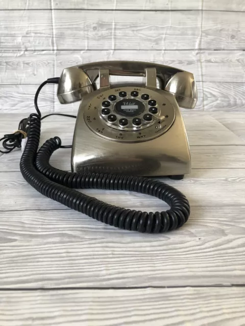 Landline telephone Push Button Dial Metallic Silver Chrome Finish phone prop
