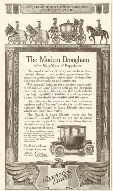 1912 Rauch Lang Carriage Co Brougham Electric Car EV Automobile Cleveland OH Ad