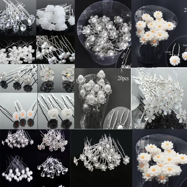 20pcs Crystal Diamante Bridal Hairpins Clips Wedding Flower Pearl Hair Accessory