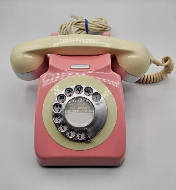 Vintage Two Tone Pink Cream Retro Rotary Dial Telephone - Read Description