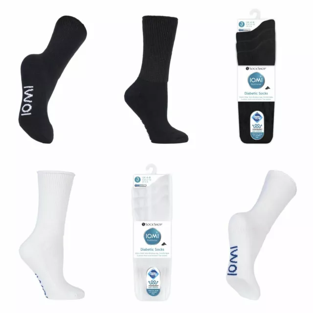 IOMI - 3 paires homme femme chaussettes diabetique comfort larges sans élastique