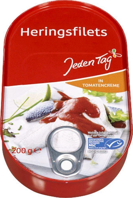 39,80EUR/1kg JedenTag Heringsfilet in Tomatencreme 200g Dose