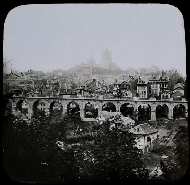 ANTIQUE Magic Lantern Slide SAINTE CHAPELLE PARIS C1890 OLD PHOTO FRANCE VIADUCT
