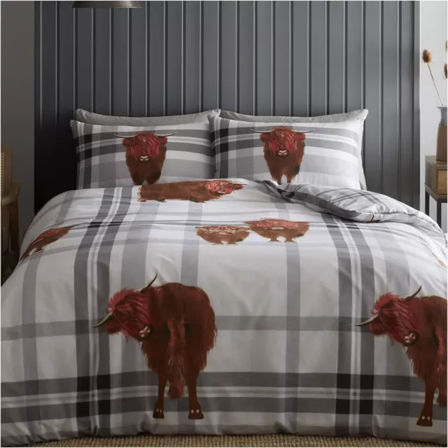 GC GAVENO CAVAILIA Cow Duvet Cover Set, Reversible Tartan Check Bedding Single