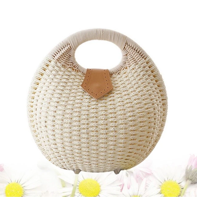 Handmade Wicker Woven Purse Handbag Straw Purses Women Handle