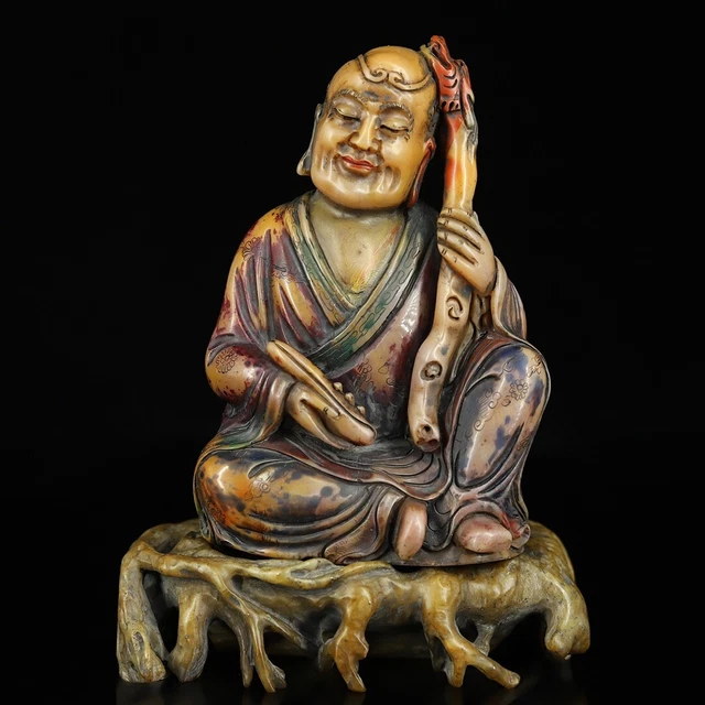 Chinese Exquisite Handmade Lohan carving Shoushan Stone Statue