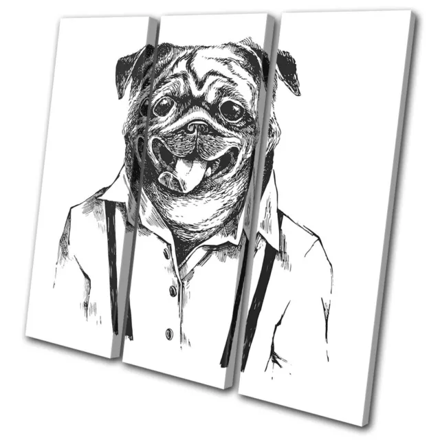 Hipster Urban Pug Dog Animal Vintage TREBLE TOILE murale ART Photo Print