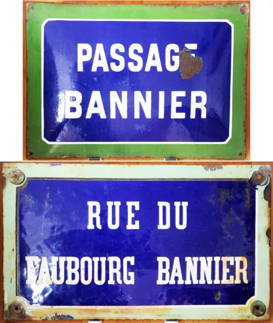Large old French enamel street sign plaque rue Bannier Banner suburb Orleans