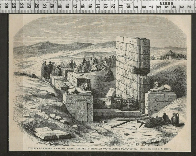 G321 / Gravure 1858 /  Fouilles De Menphis Une Des Portes D Entree Du Serapeum