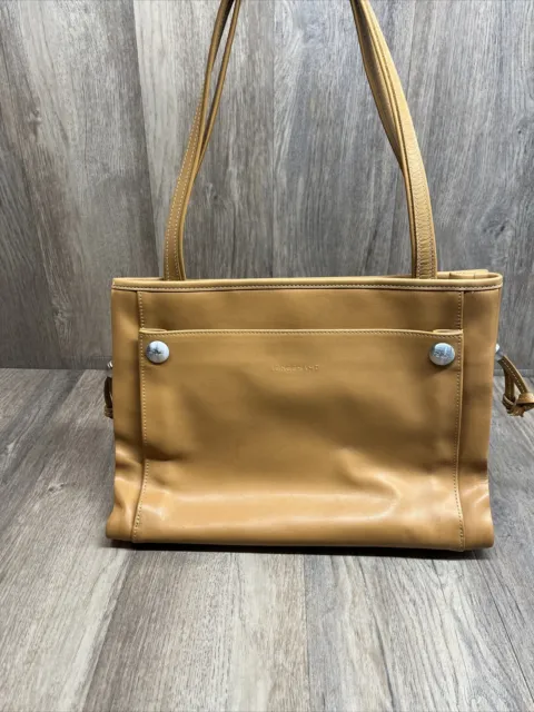 Longchamp Vintage Roseau Tan Leather Women Shoulder Bag Handbag Zip Closure