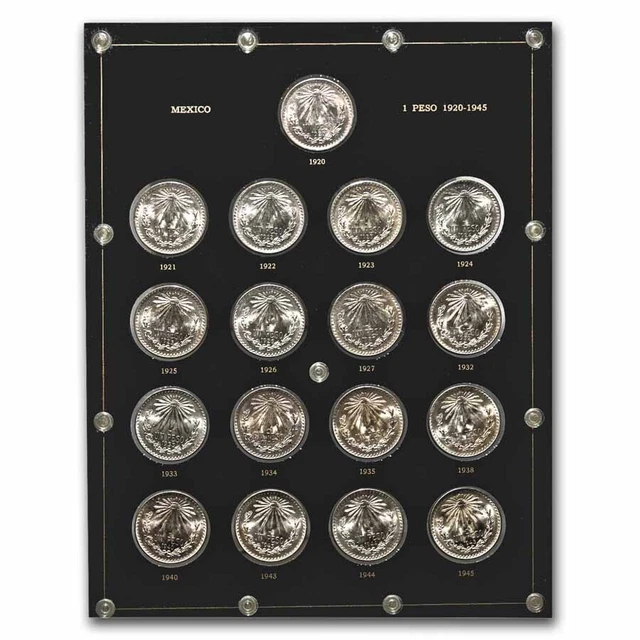 1920-1945 Mexico Silver 1 Peso Cap & Rays 17-Coin Set - SKU#285533