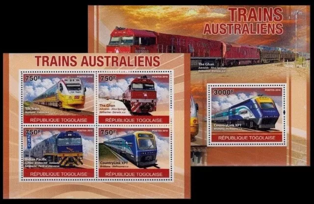 Australian Trains, Railways, Engines, Togo 2010 MNH MS+SS Set