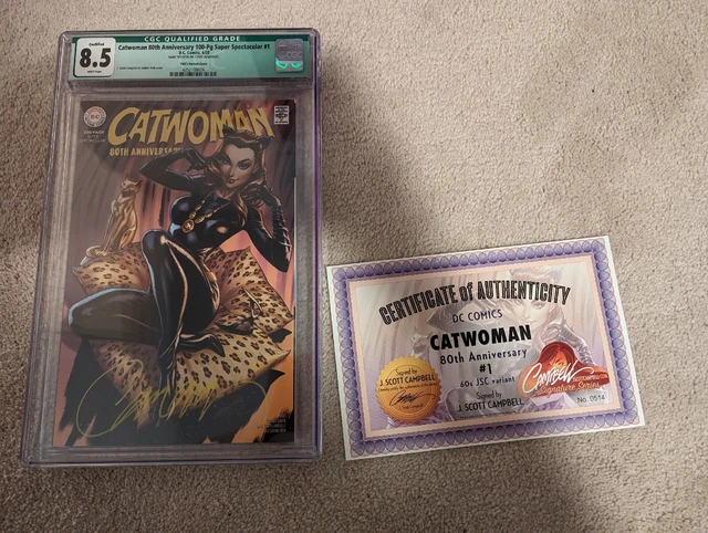Catwoman 80th Anniversary #1 CGC 8.5 signed J Scott Campbell Variant COA # 0514