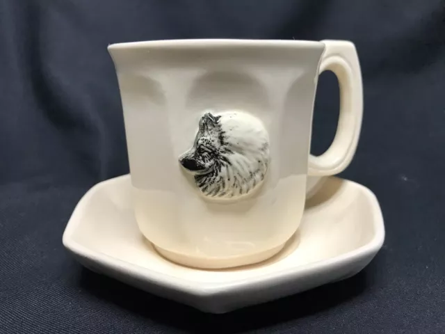 Rare Vintage Lenham Pottery Cup & Saucer With an Image of a Keeshond Dog