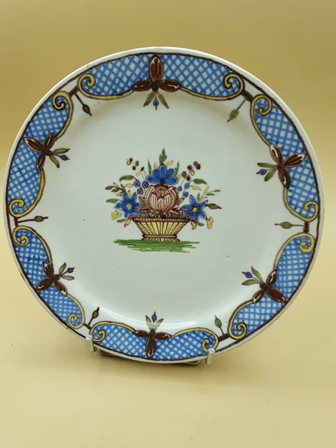 assiette faience décors panier fleurie largeur 22 cm bon état
