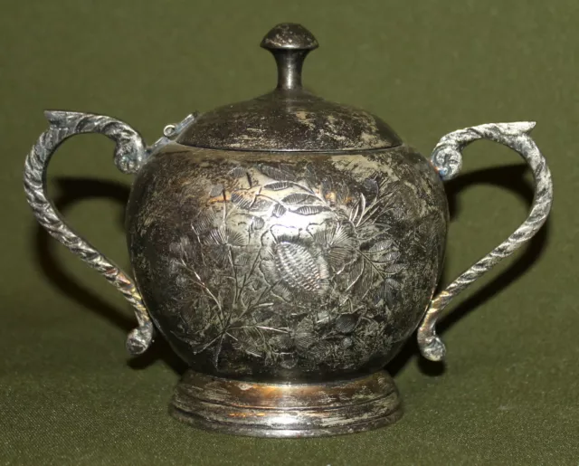 Antique silver plated floral engraved sugar bowl