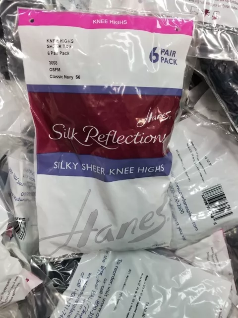 Hanes 3058 Silk Reflections Knee Highs Sandalfoot 6-Pack NAVY Blue OSFM NEW!