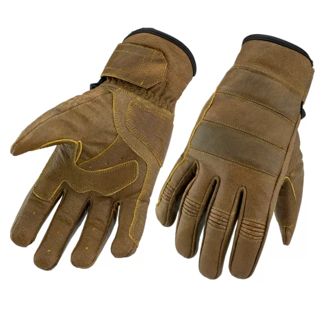 Gallanto Tan Brown Motorcycle Thinsulate Leather Winter Long Gloves Rustic