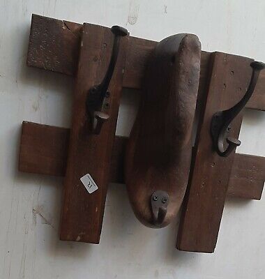 Antique old wooden coat hangers brown color wall hanging shoe hooks home decor 2