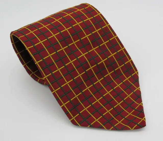 Vtg Polo Ralph Lauren Red Green Yellow Plaid Squares Grid 100% Silk Tie