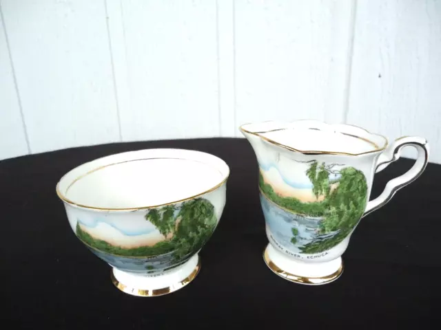 vintage royal stafford  milk jug & sugar bowl murray river echuca souvenir