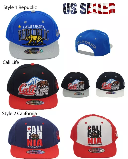 California Republic Baseball Cap Snapback Adjustable Hat Cali Bear Flat Men Caps